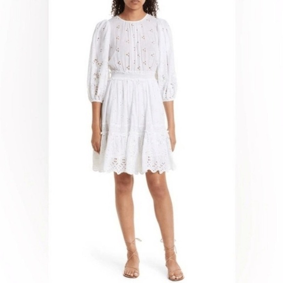 ByTiMo XS Dress Cotton Slub Eyelet Lace See Through Flower White Mini Dress - Picture 1 of 11